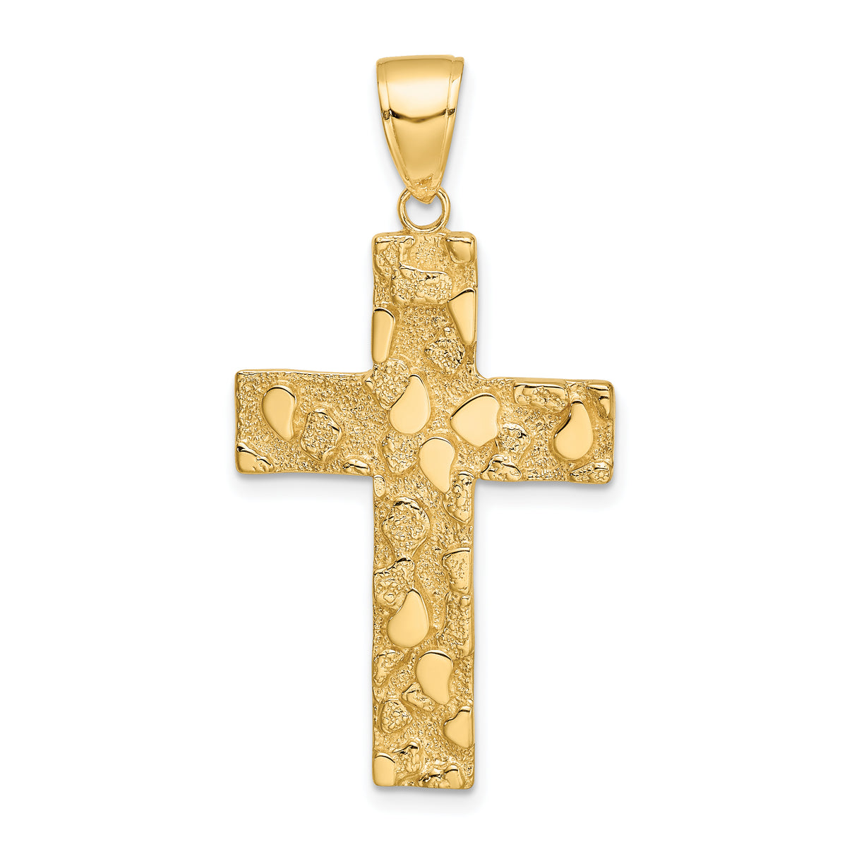 14K Polished/Textured Nugget Style Cross Pendant-K5451