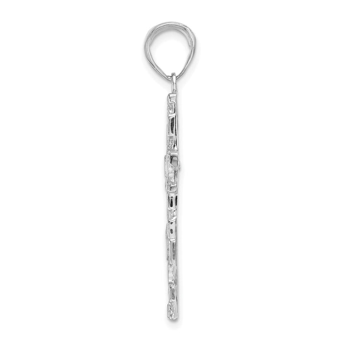 14K White Gold Polished/Textured Nugget Style Cross Pendant-K5451W