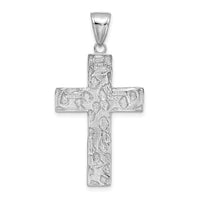 14K White Gold Polished/Textured Nugget Style Cross Pendant-K5451W