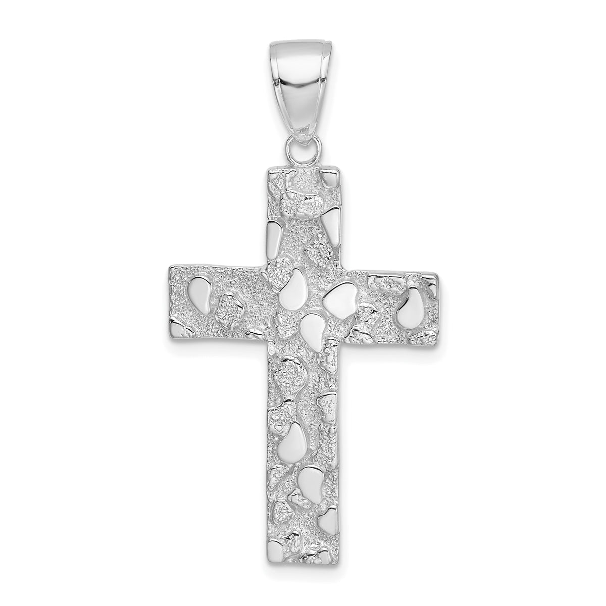 14K White Gold Polished/Textured Nugget Style Cross Pendant-K5451W