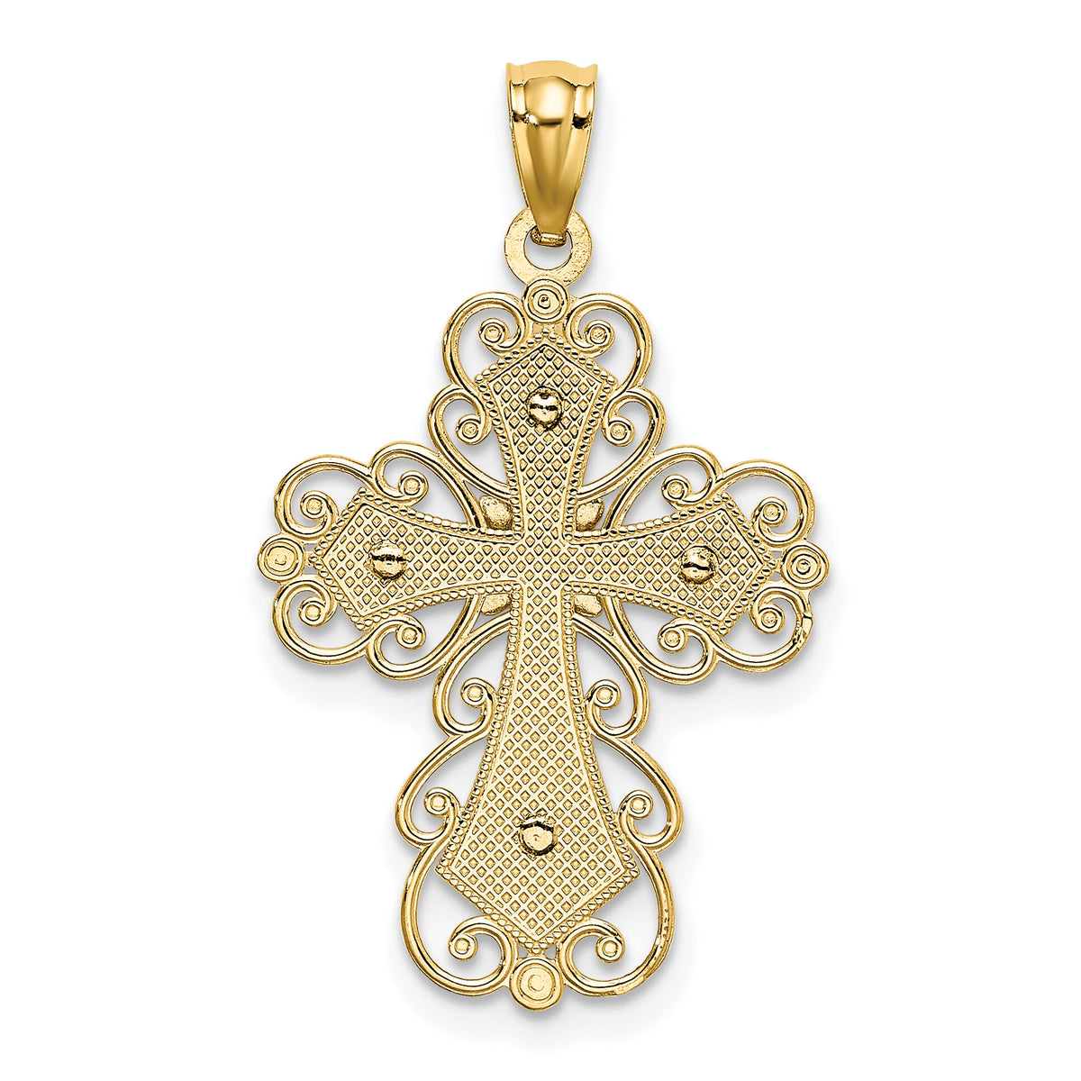 14K Two-tone Gold Polished 2 Level Filigree Cross Pendant-K5454
