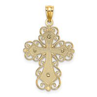 14K Two-tone Gold Polished 2 Level Filigree Cross Pendant-K5454