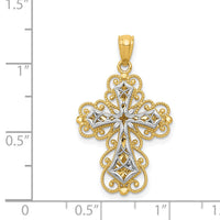 14K Two-tone Gold Polished 2 Level Filigree Cross Pendant-K5454