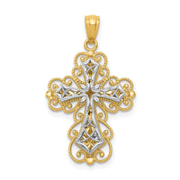 14K Two-tone Gold Polished 2 Level Filigree Cross Pendant-K5454