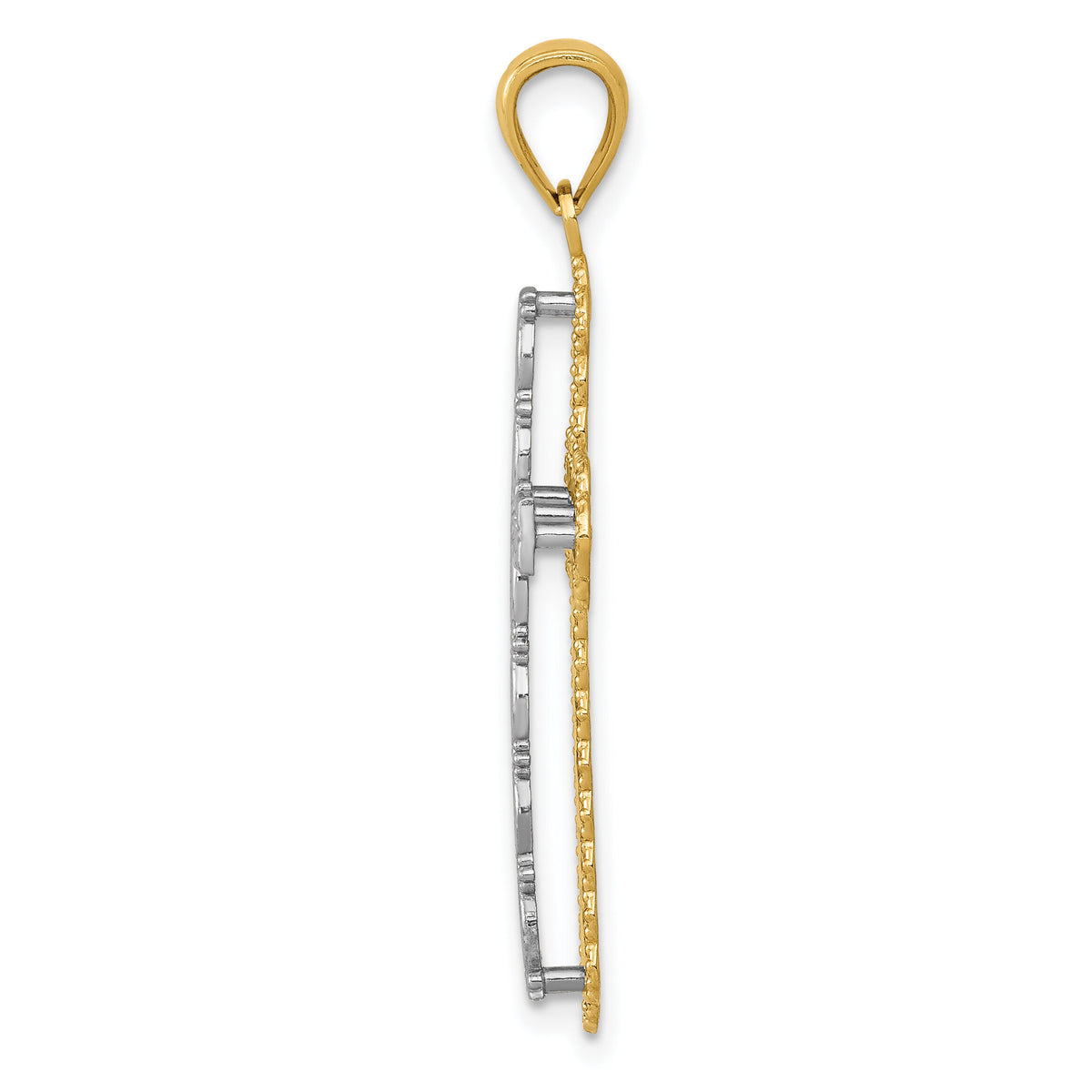 14K Two-tone Gold Polished 2 Level Cross Pendant-K5455