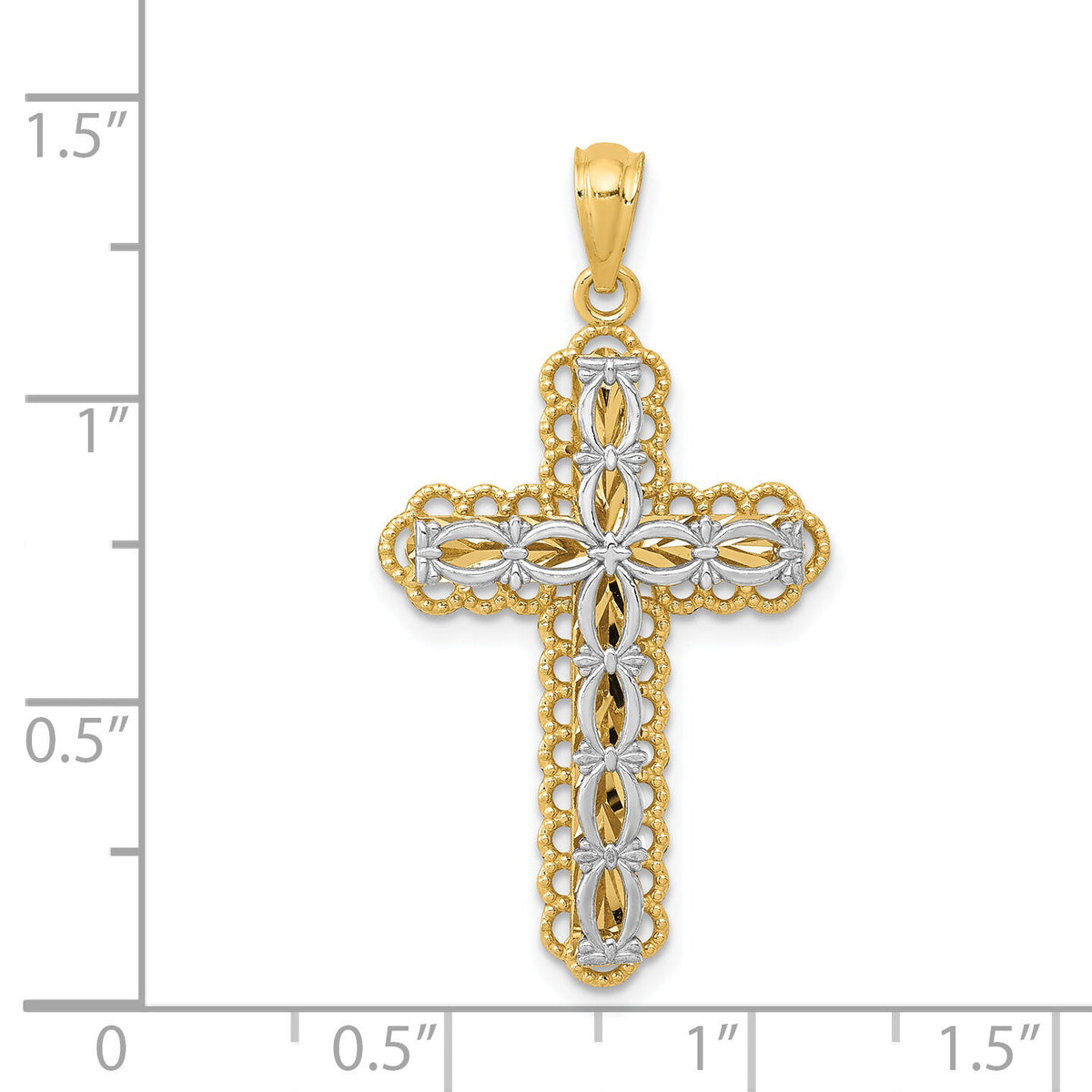 14K Two-tone Gold Polished 2 Level Cross Pendant-K5455