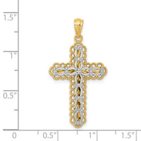 14K Two-tone Gold Polished 2 Level Cross Pendant-K5455
