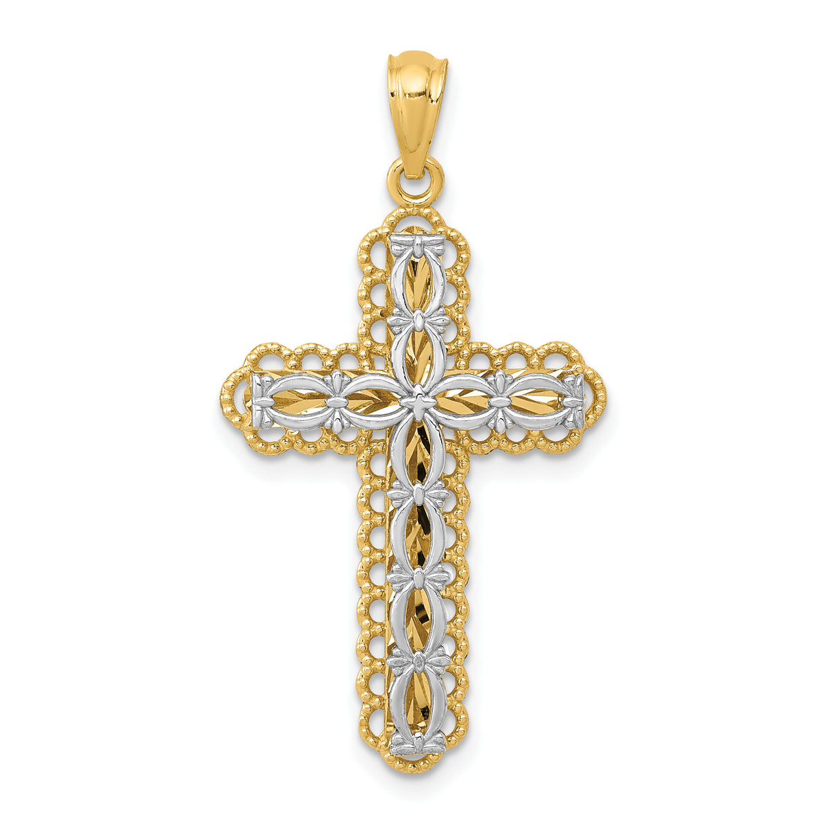 14K Two-tone Gold Polished 2 Level Cross Pendant-K5455