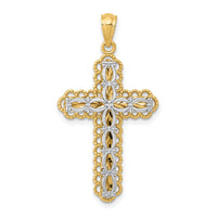 14K Two-tone Gold Polished 2 Level Cross Pendant-K5455