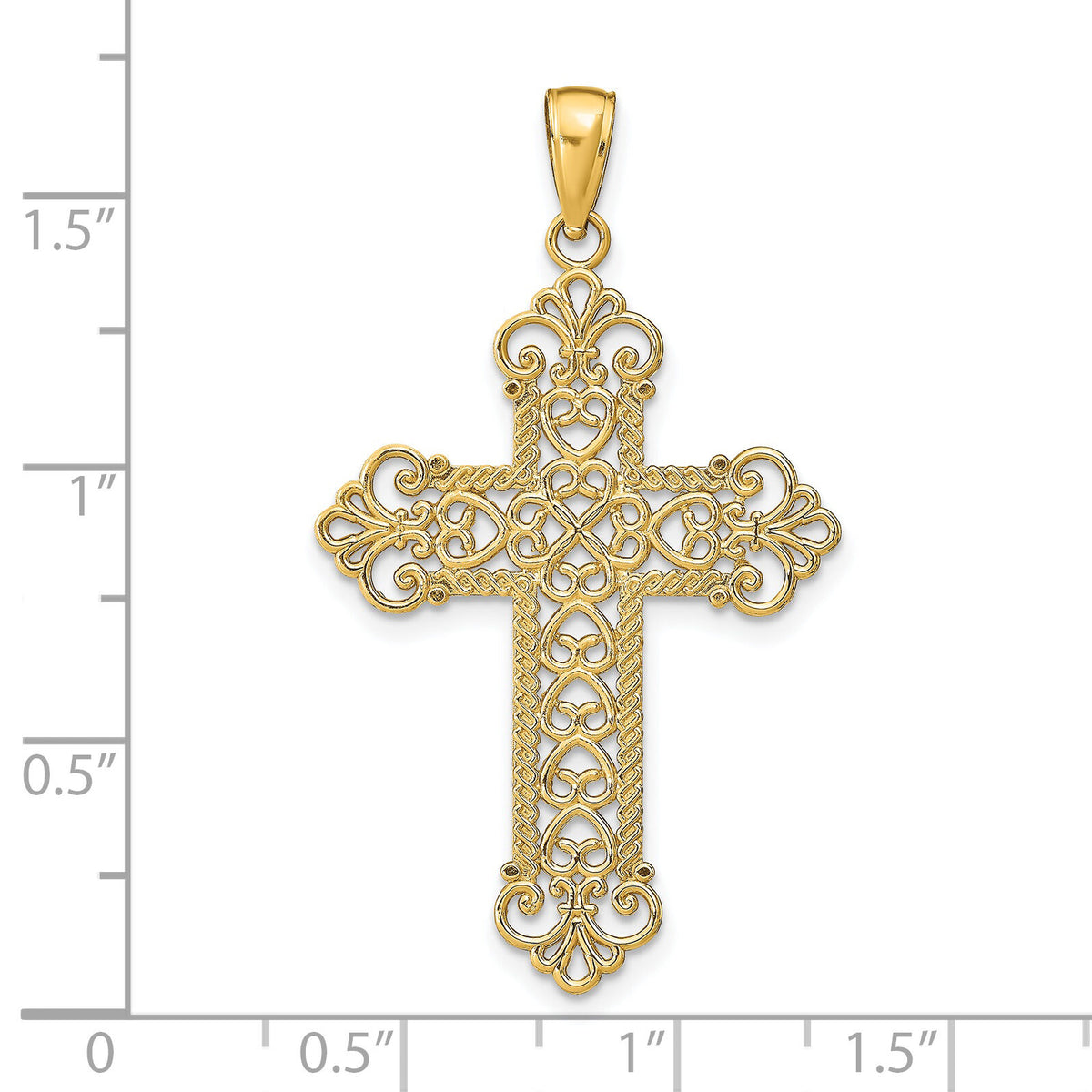 14K Polished Large Rope Frame Filigree Cross Pendant-K5456