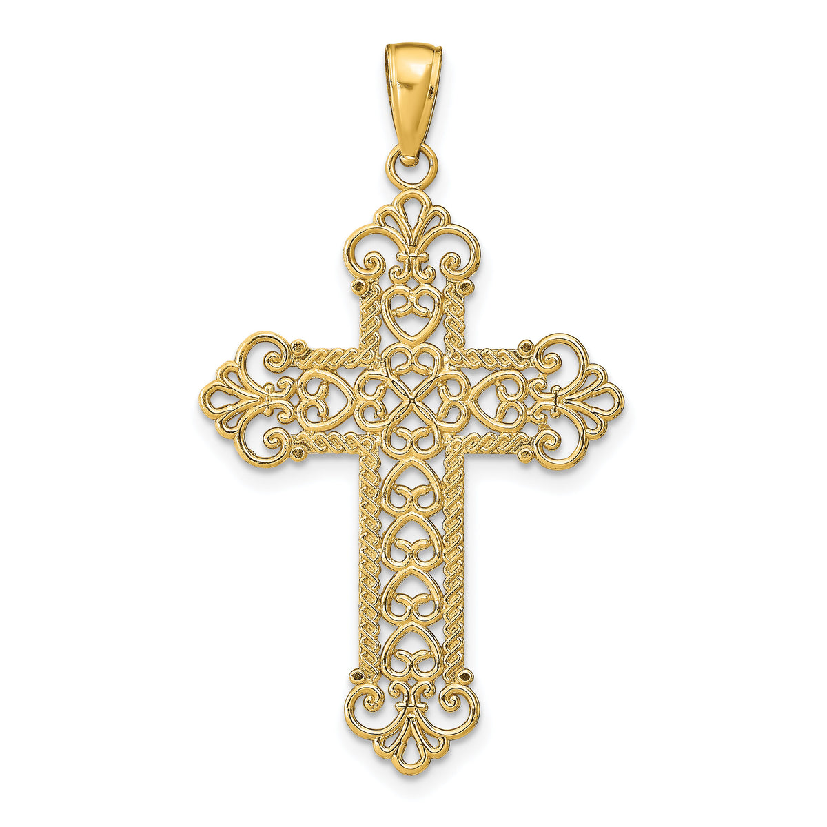 14K Polished Large Rope Frame Filigree Cross Pendant-K5456