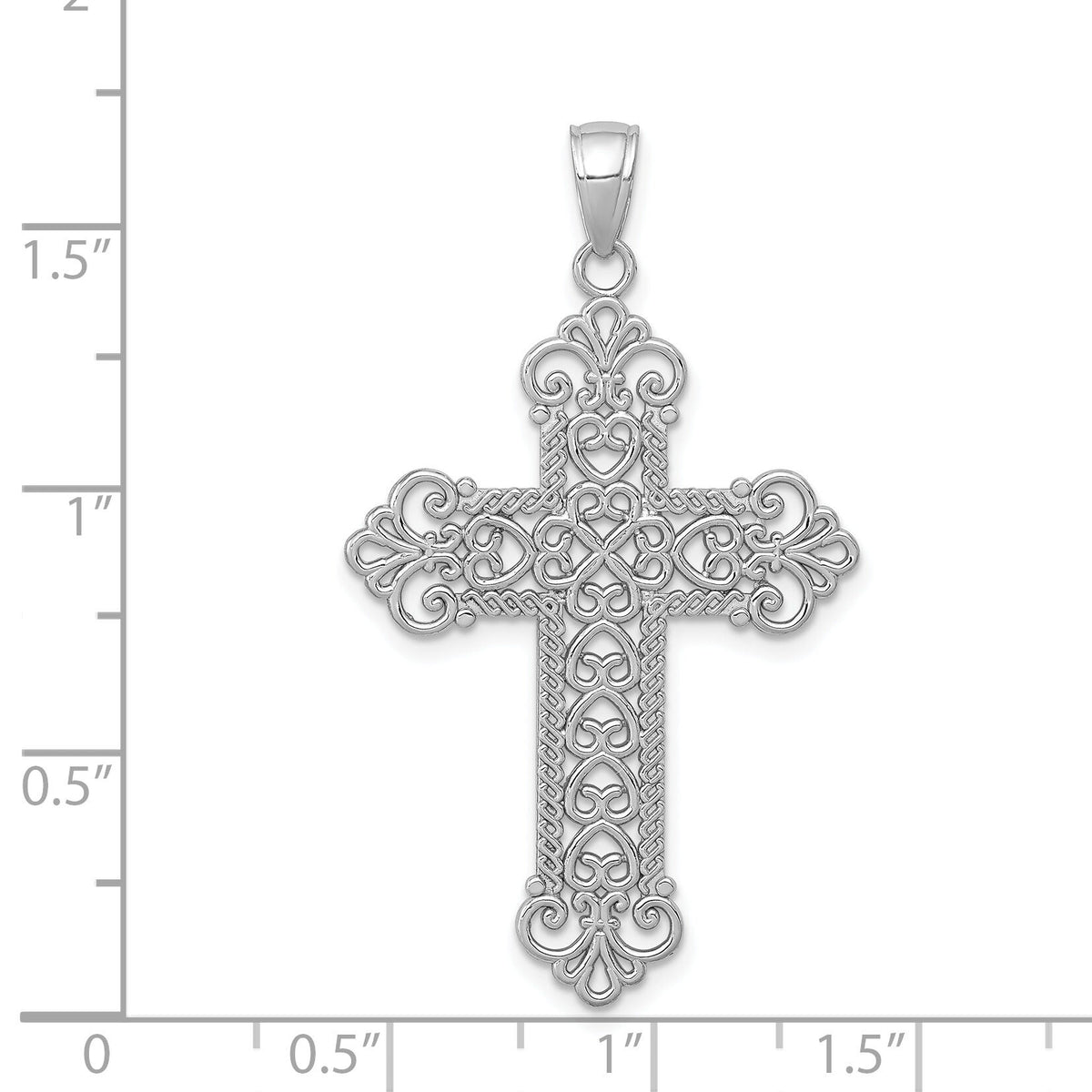 14K White Gold Polished Large Rope Frame Filigree Cross Pendant-K5456W