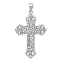 14K White Gold Polished Large Rope Frame Filigree Cross Pendant-K5456W