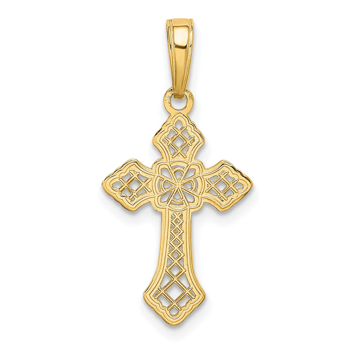 14K Polished Passion Cross W/Lace Center Pendant-K5457