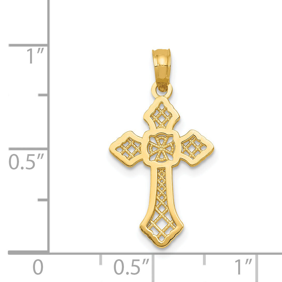 14K Polished Passion Cross W/Lace Center Pendant-K5457