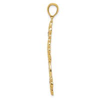 14K w/Rhodium Polished Textured Diamond Pattern Cross Pendant-K5458