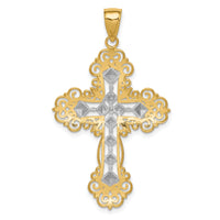 14K w/Rhodium Polished Textured Diamond Pattern Cross Pendant-K5458