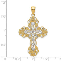 14K w/Rhodium Polished Textured Diamond Pattern Cross Pendant-K5458