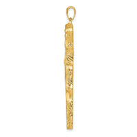 14K Large Tree Textured Cross Pendant-K5459