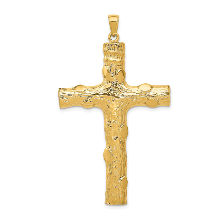 14K Large Tree Textured Cross Pendant-K5459