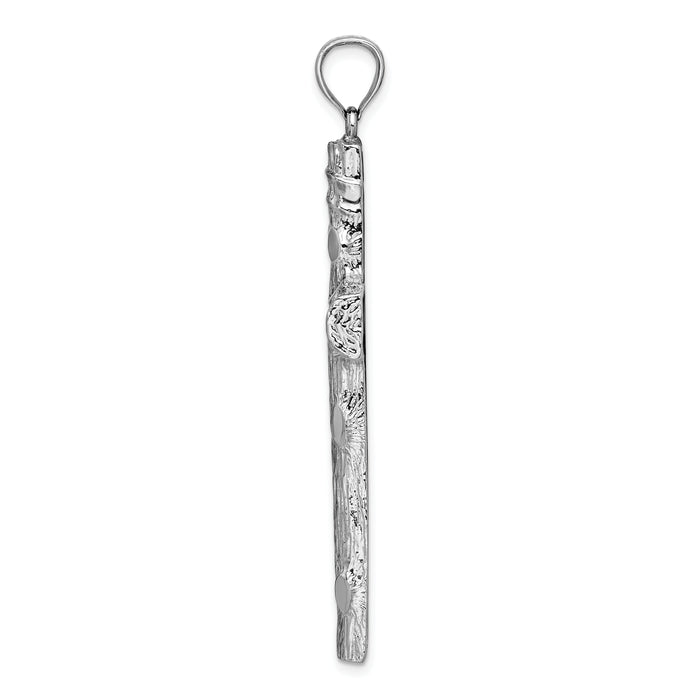 14K White Gold Large Tree Textured Cross Pendant-K5459W