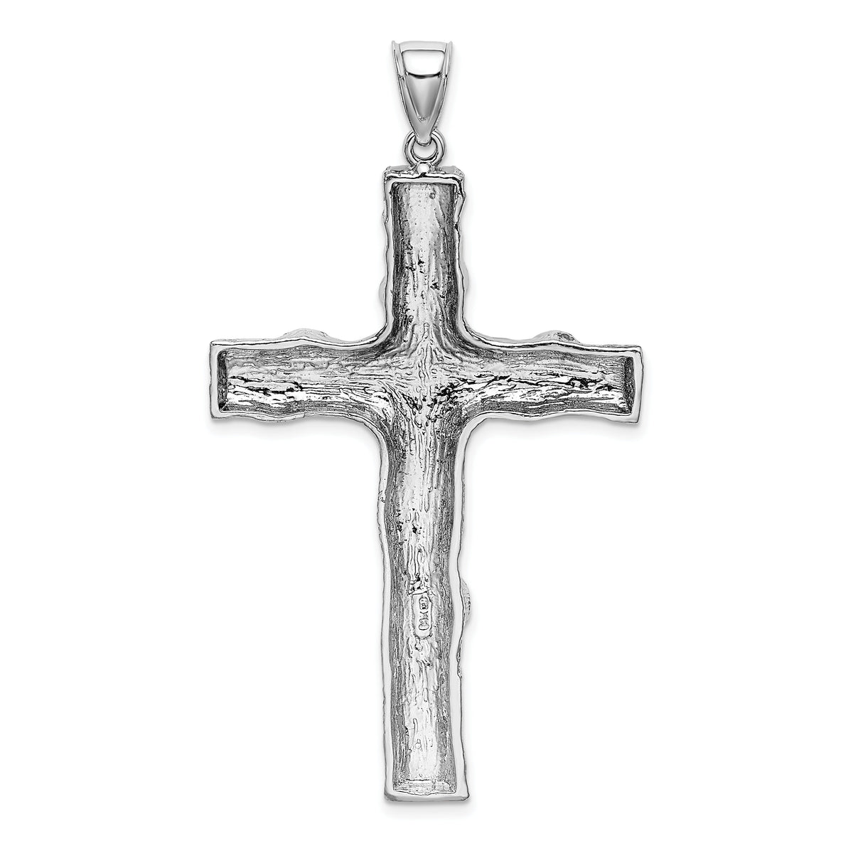 14K White Gold Large Tree Textured Cross Pendant-K5459W