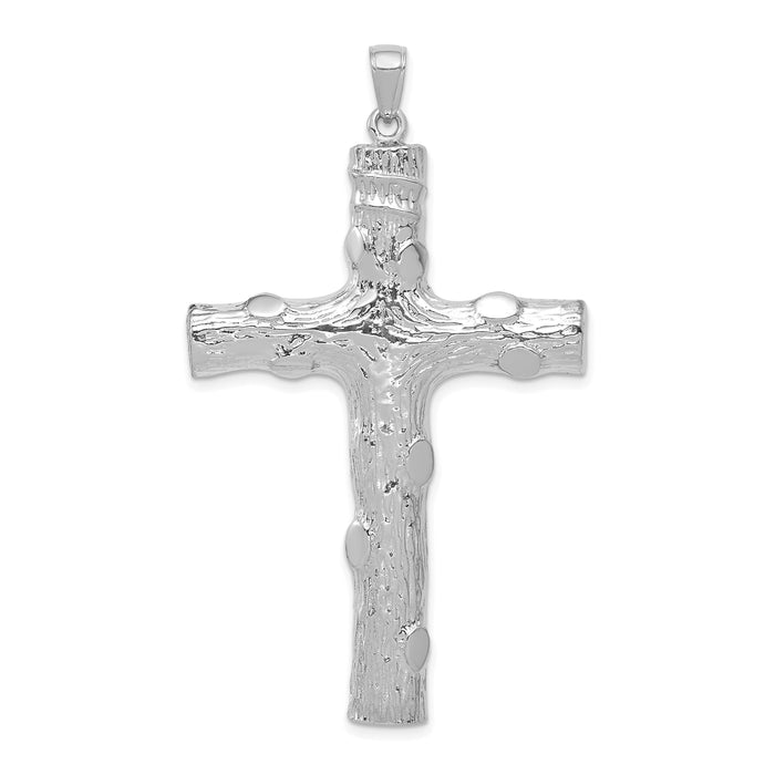 14K White Gold Large Tree Textured Cross Pendant-K5459W