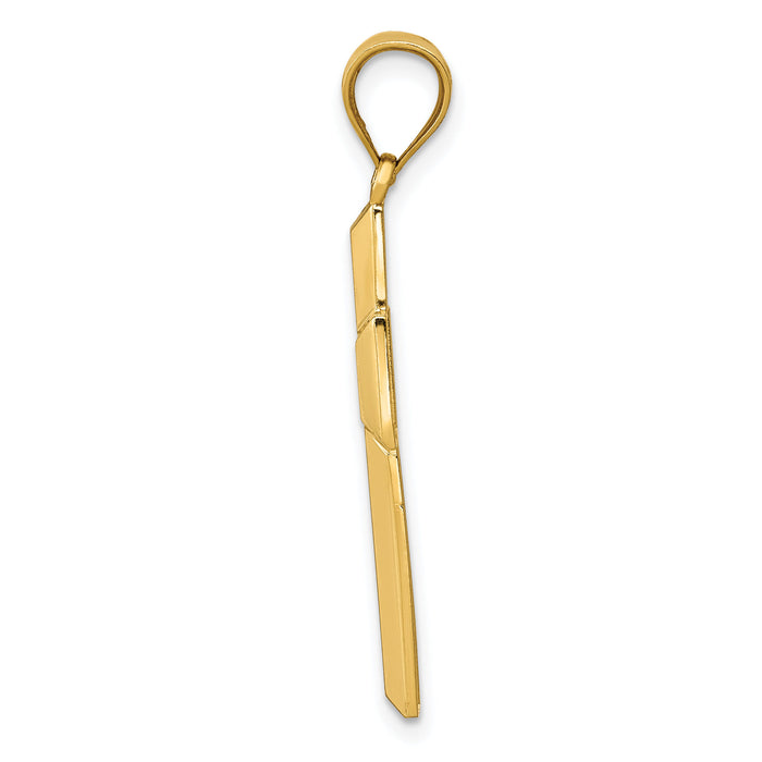 14K Polished / Textured Cross Pendant-K5460