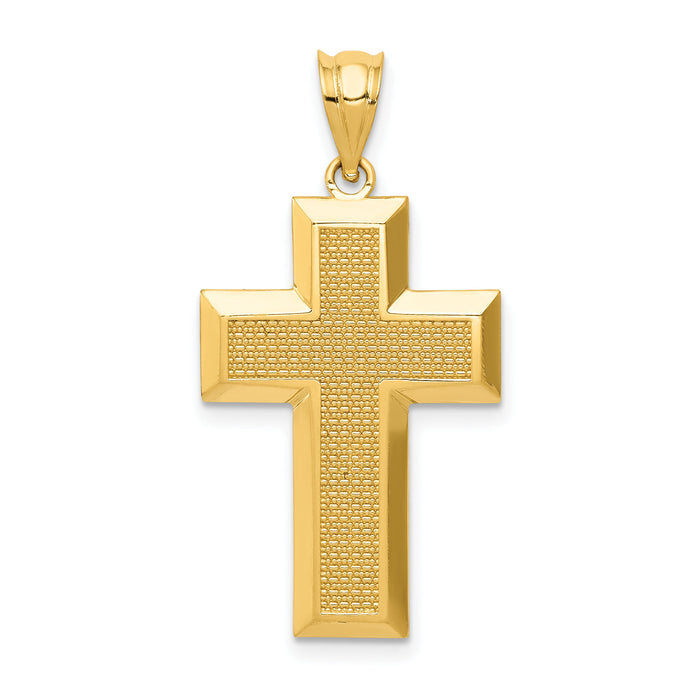 14K Polished / Textured Cross Pendant-K5460