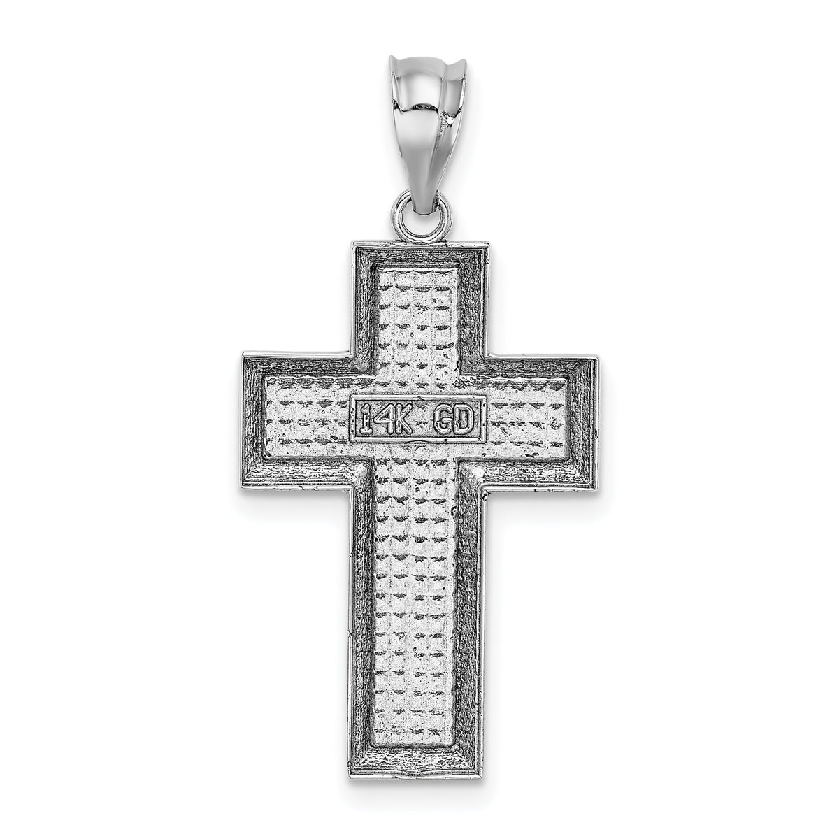 14K White Gold Polished / Textured Cross Pendant-K5461