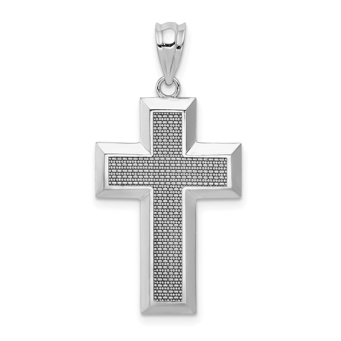 14K White Gold Polished / Textured Cross Pendant-K5461