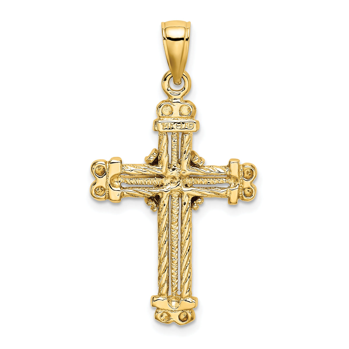 14K Gold Polished / Textured Cross Pendant-K5463
