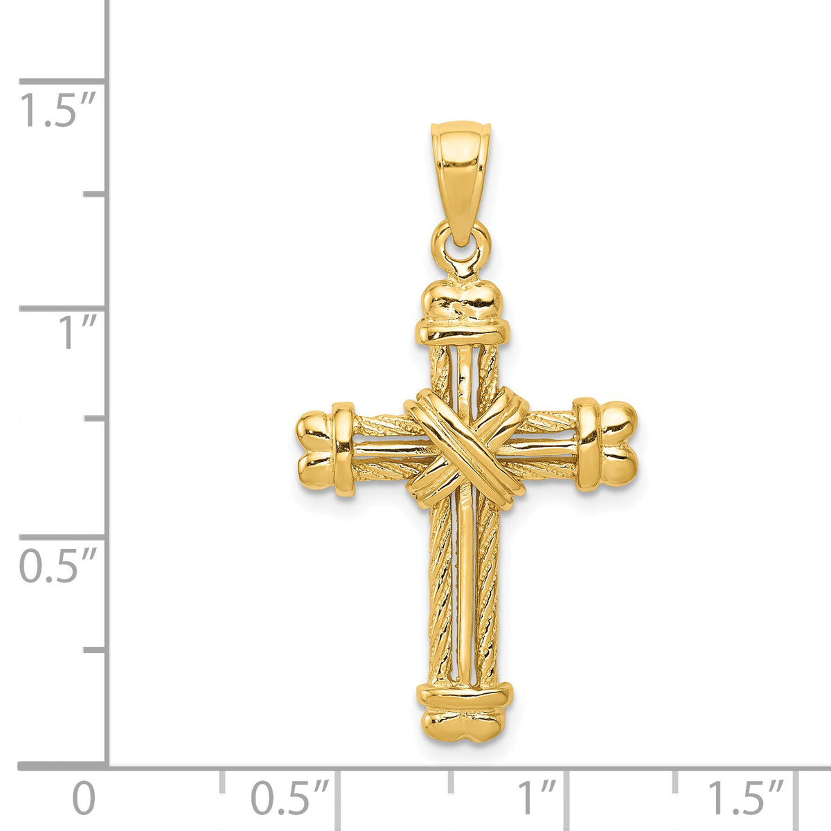 14K Gold Polished / Textured Cross Pendant-K5463