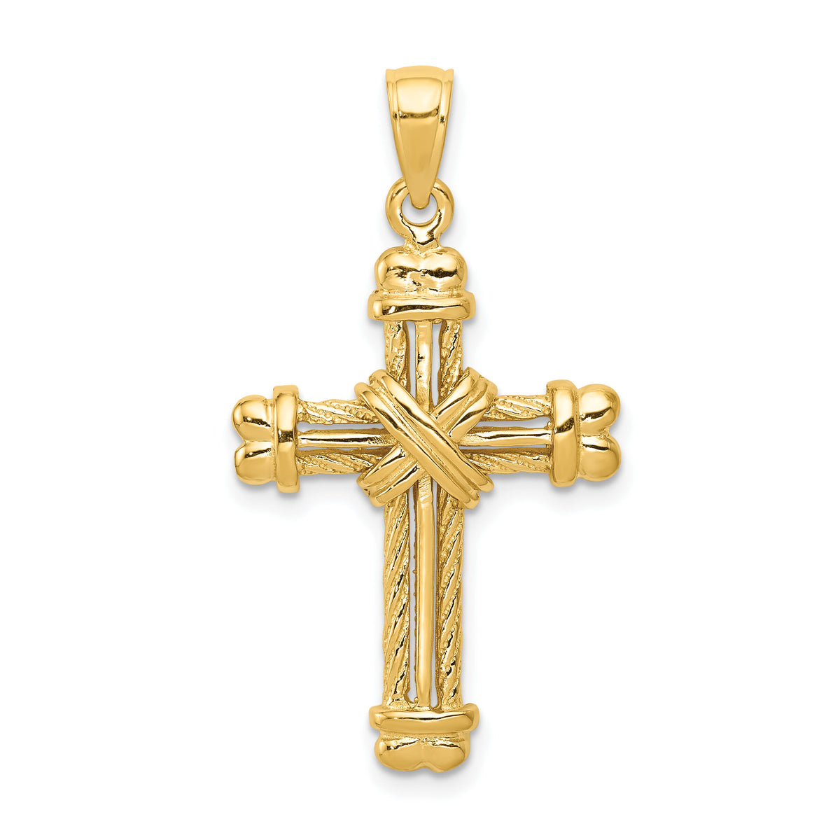 14K Gold Polished / Textured Cross Pendant-K5463