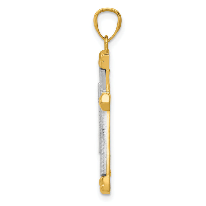 14K Two-tone Polished D/C Cross Pendant-K5465