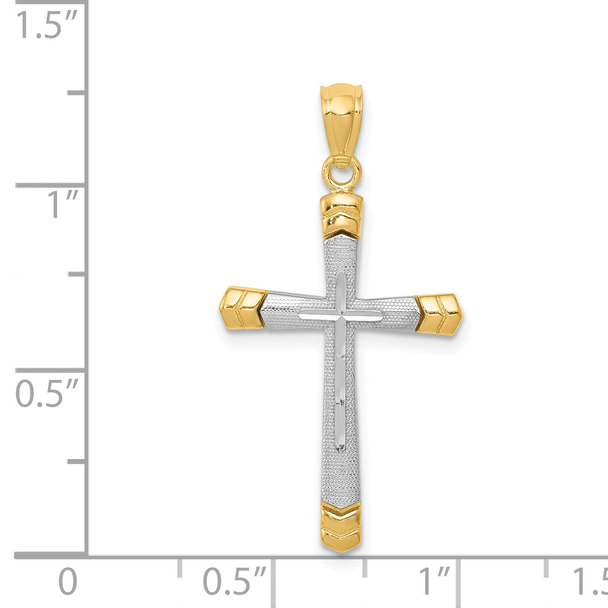 14K Two-tone Polished D/C Cross Pendant-K5465