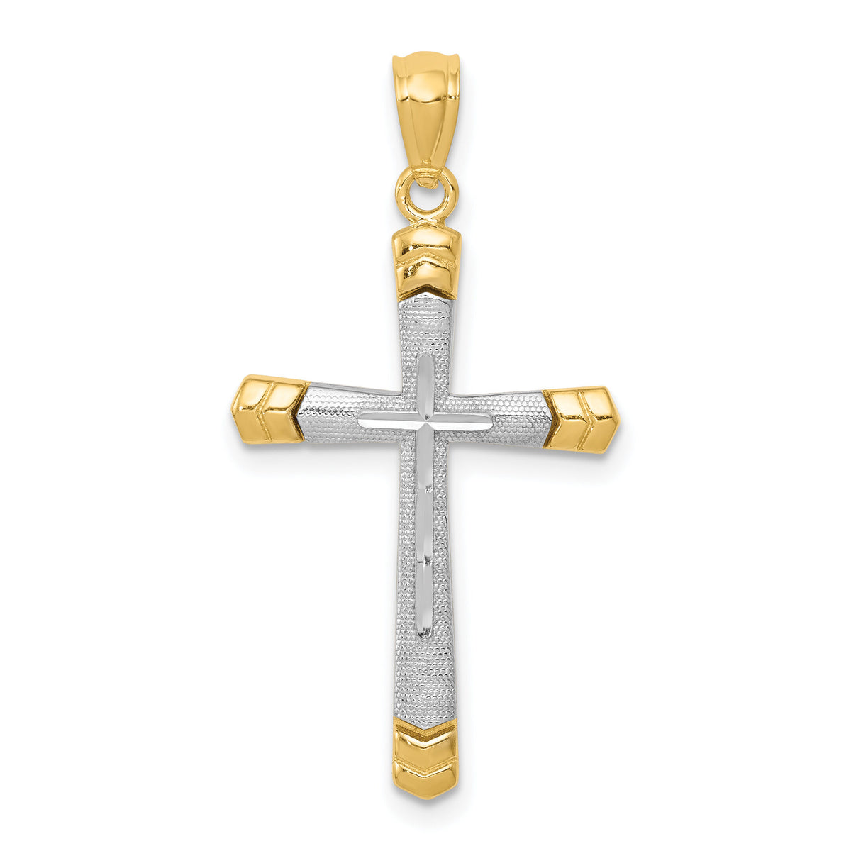 14K Two-tone Polished D/C Cross Pendant-K5465