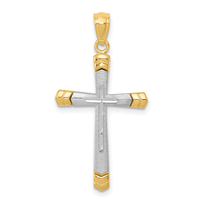 14K Two-tone Polished D/C Cross Pendant-K5465