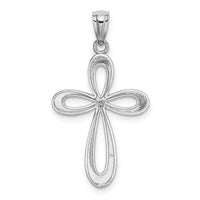 14k White Gold Polished Ribbon Cross Pendant-K5472