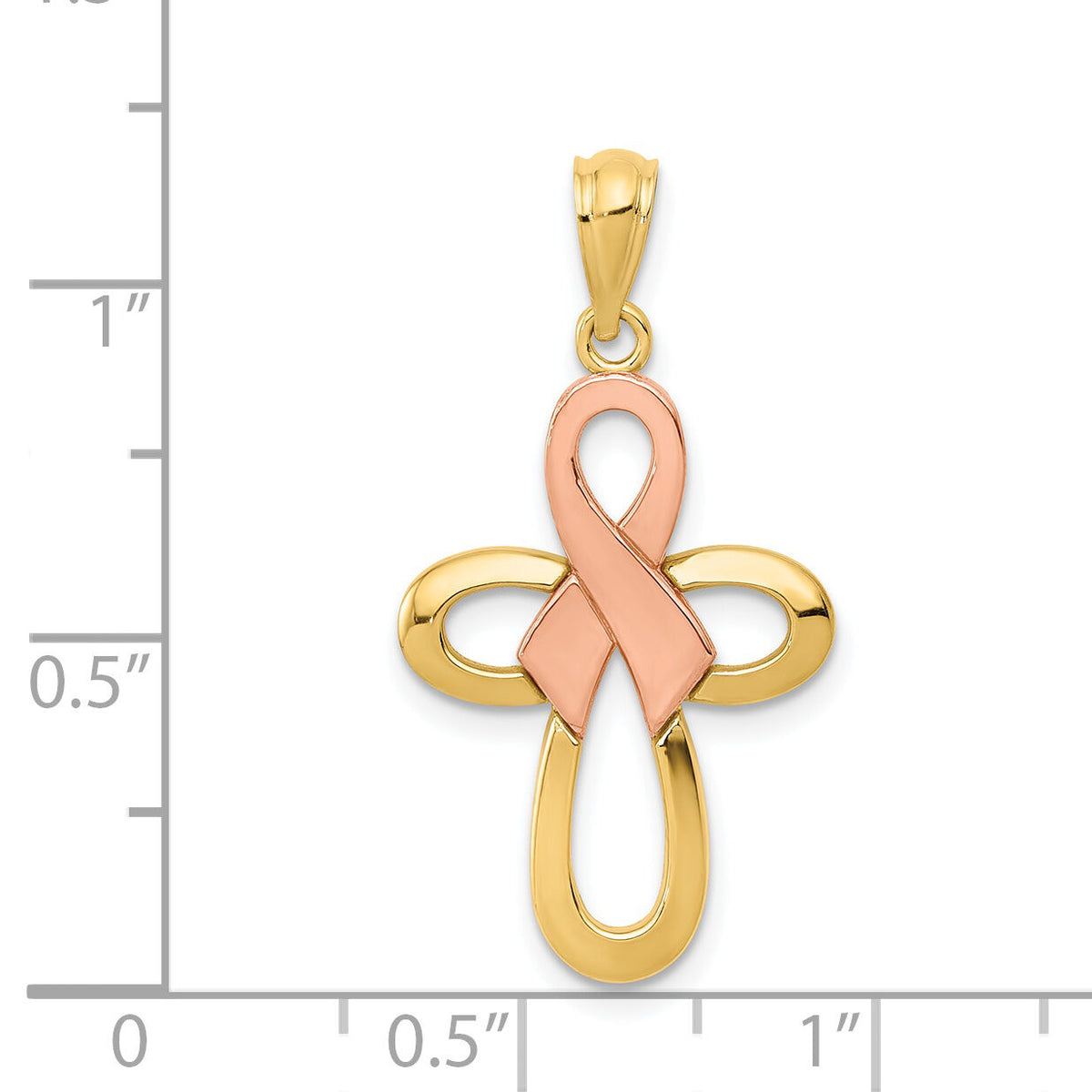 14K Two-tone Polished Pink Ribbon Cross Pendant-K5477