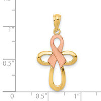 14K Two-tone Polished Pink Ribbon Cross Pendant-K5477