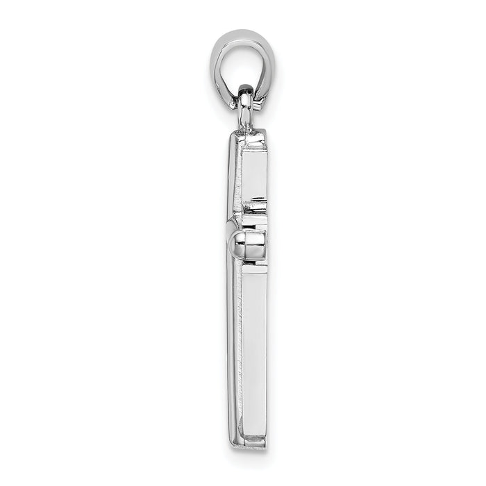 14K White Gold 2-D Beveled Stick Cross Charm-K5489W