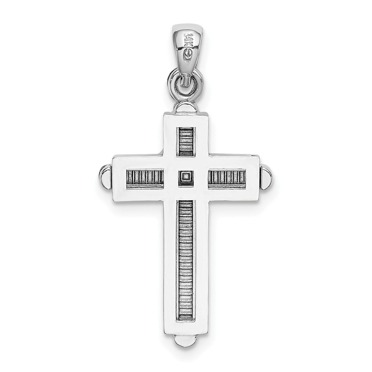 14K White Gold 2-D Beveled Stick Cross Charm-K5489W