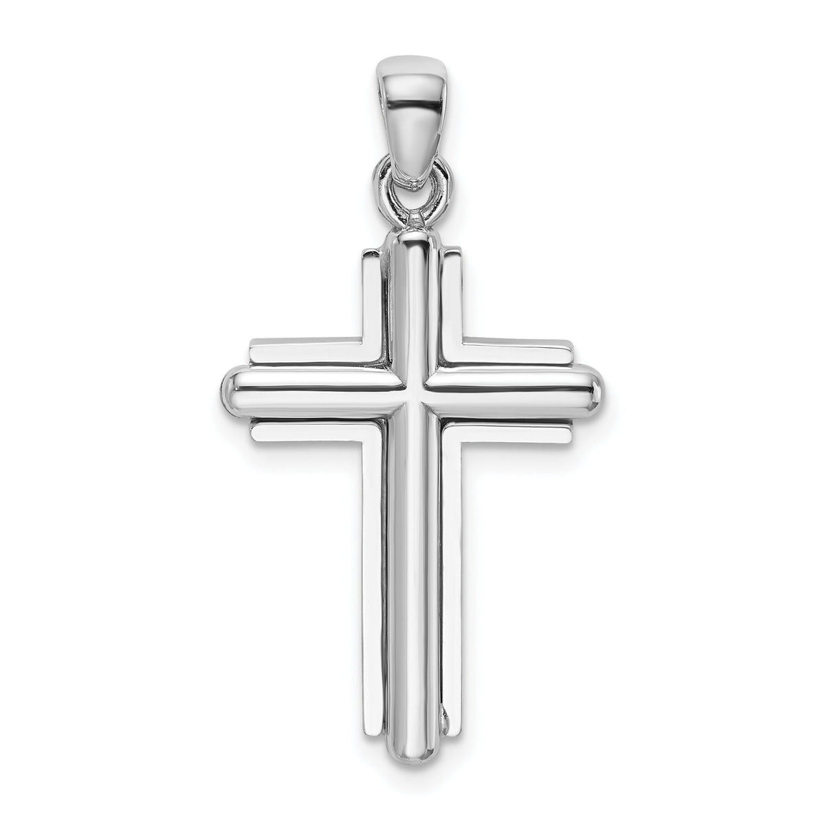 14K White Gold 2-D Beveled Stick Cross Charm-K5489W