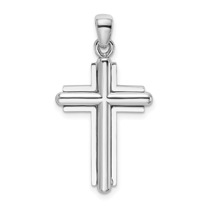 14K White Gold 2-D Beveled Stick Cross Charm-K5489W