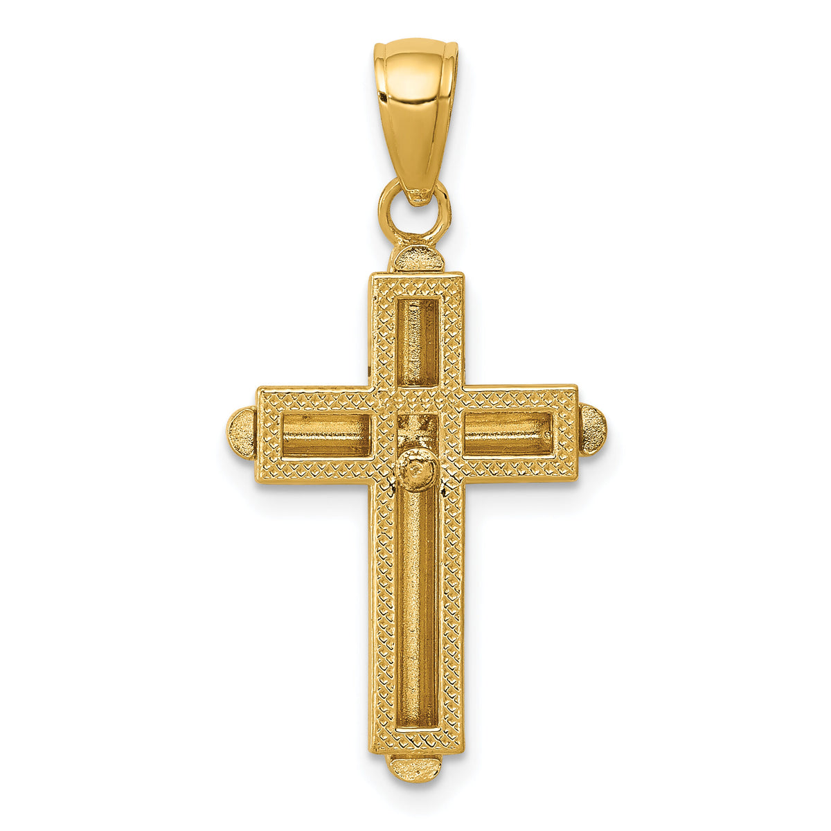 14K Gold Polished Beveled Stick Cross W/Frame Pendant-K5499