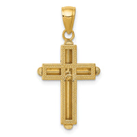 14K Gold Polished Beveled Stick Cross W/Frame Pendant-K5499