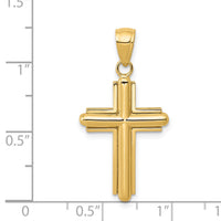 14K Gold Polished Beveled Stick Cross W/Frame Pendant-K5499
