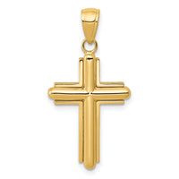 14K Gold Polished Beveled Stick Cross W/Frame Pendant-K5499