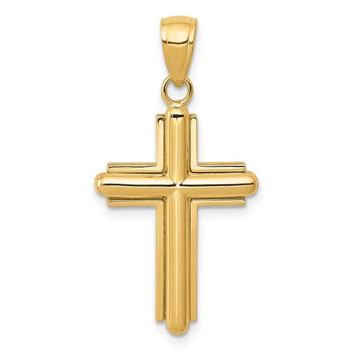 14K Gold Polished Beveled Stick Cross W/Frame Pendant-K5499